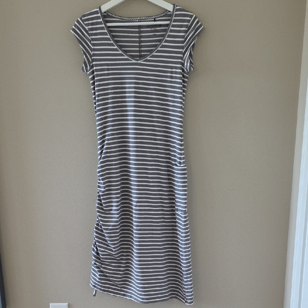 Toad&Co Gray Striped Midi Dress